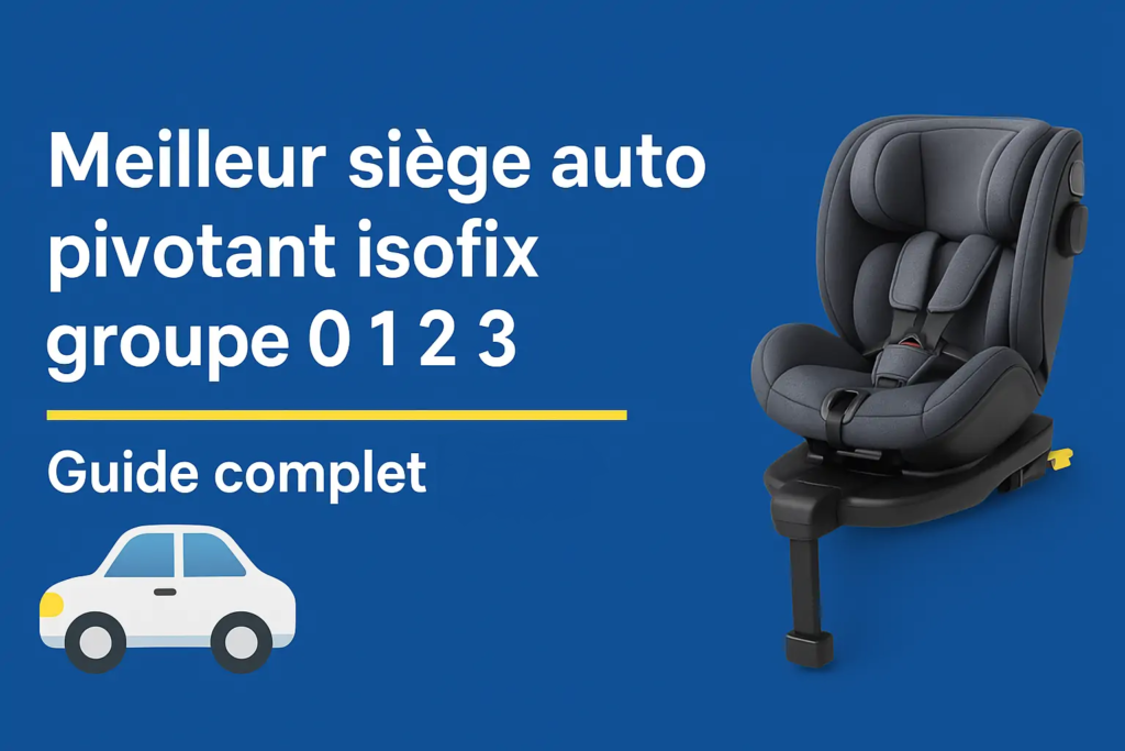 siège auto pivotant isofix groupe 0 1 2 3 avec rotation 360 degrés, installé dans une voiture