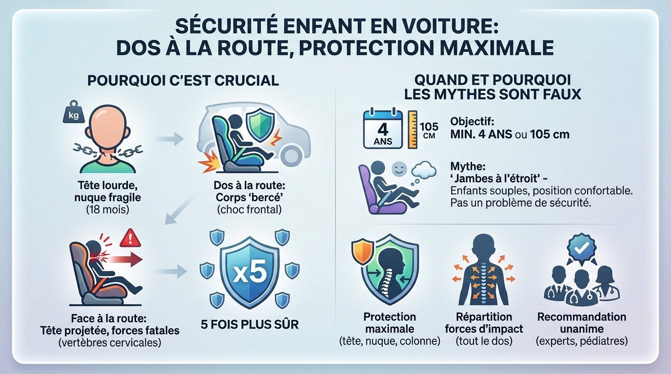 Enfant de 18 mois installé en sécurité dans un siège auto dos à la route