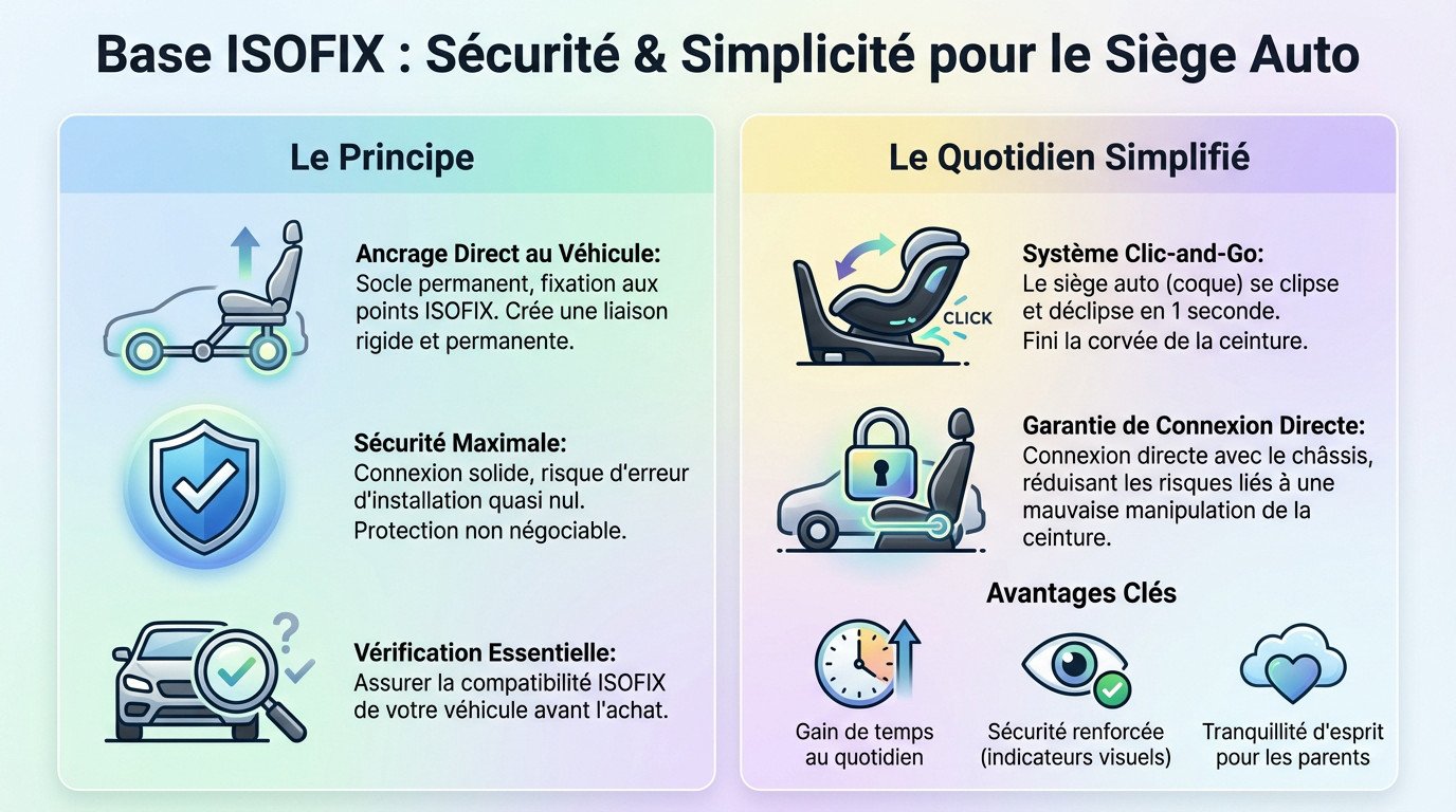 Base isofix installée sur un siège de voiture pour une sécurité optimale